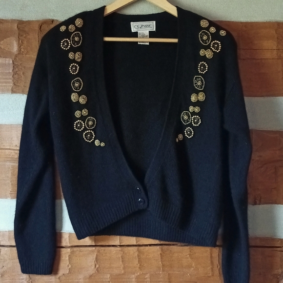 cezanne Sweaters - Vintage silk angora lambswool soft beaded 80's black gold M